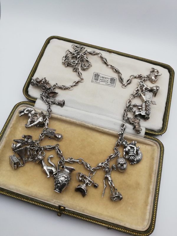 Vintage rare and substantial Italian silver charms necklace with some rarer Italian charms