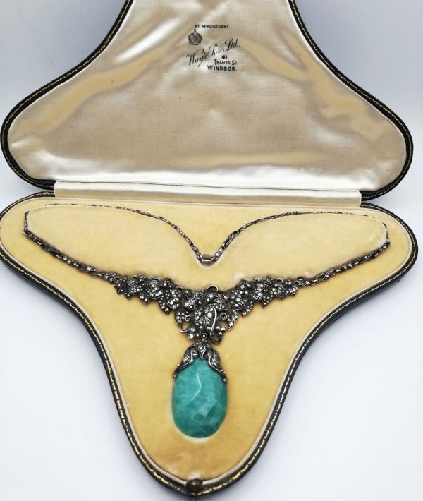 Exceptional and important Art Deco late 1920s silver marcasite and faceted amazonite necklace