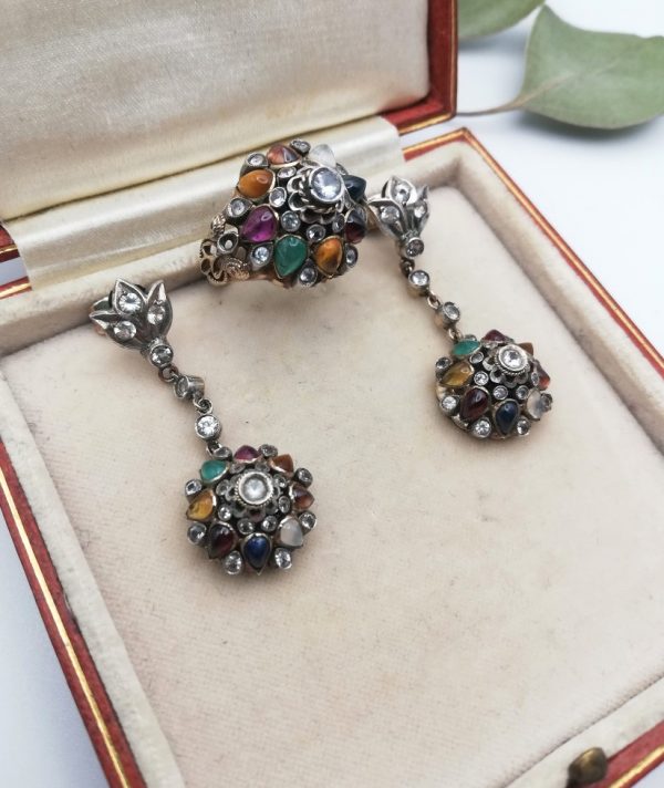 Rare vintage 18ct gold mixed gems Princess Harem demi-parure with scarce drop earrings