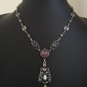 Reserved for B only Gaskins ornate Arts and Crafts silver chain with amethyst, without pendant