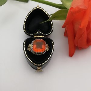 Superb Kate Eadie antique Arts and Crafts gold and silver ring with large fire opal c1910