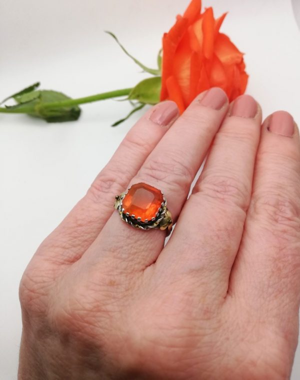 Superb Kate Eadie antique Arts and Crafts gold and silver ring with large fire opal c1910