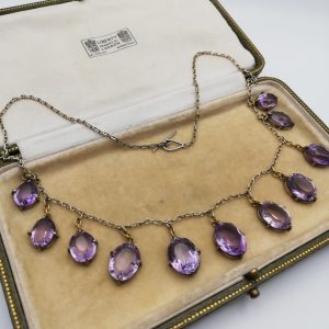 Late Victorian substantial silver gilt and amethyst fringe drop necklace c1900