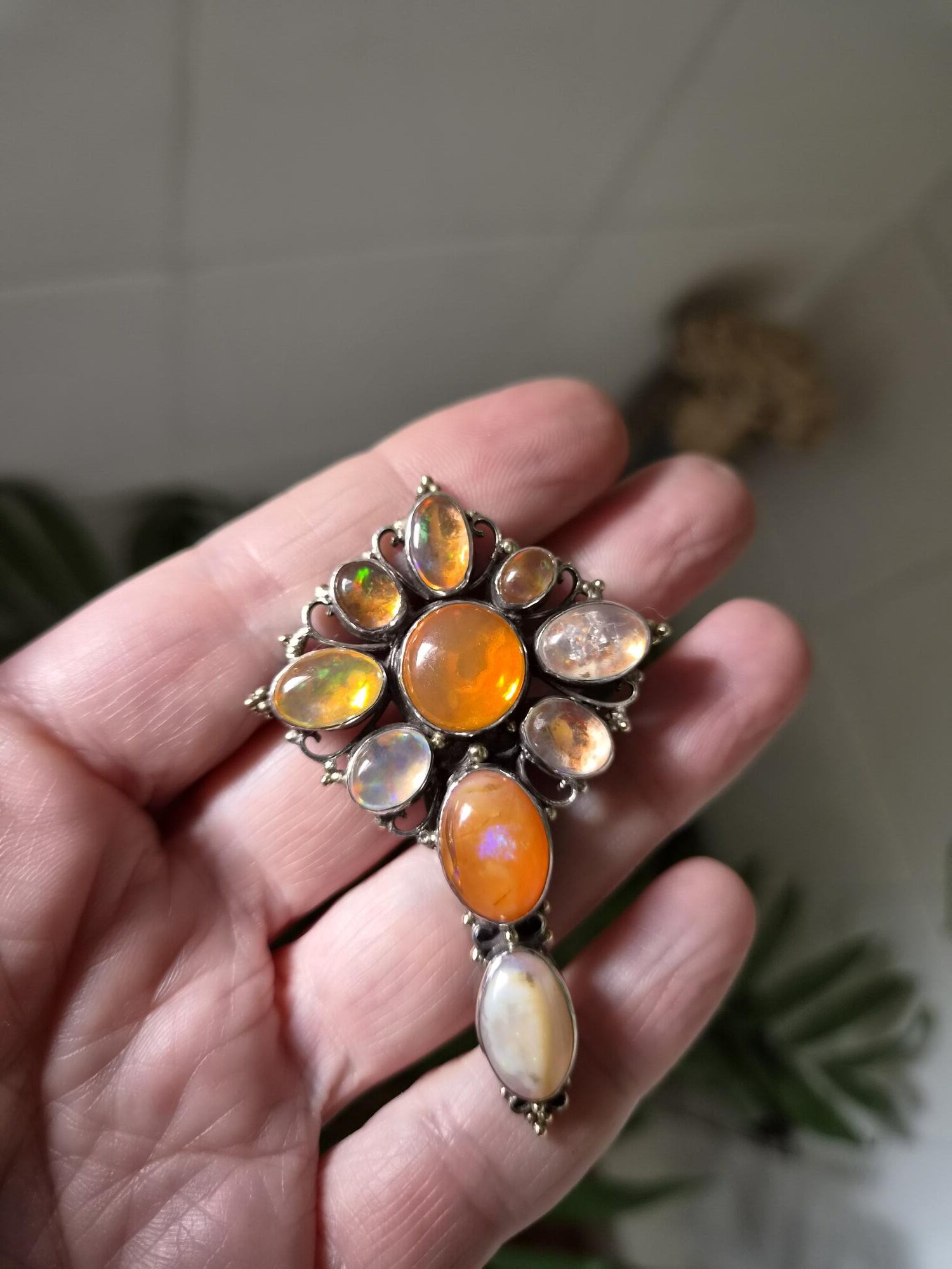 c1900 antique Arts and Crafts clip in silver, gold and delicious foiled opals attr the Guild of Handicrafts - Image 5