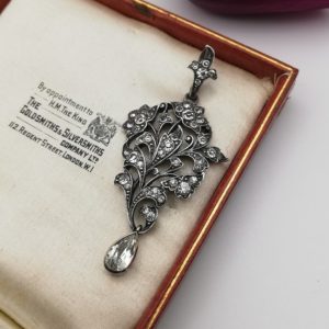 Beautiful Belle Epoque silver and diamond pastes drop pendant with original matching bale