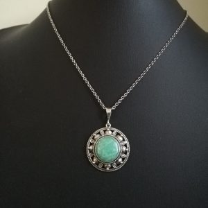 William Hair Haseler for Liberty & Co c1900 silver foliate and amazonite sunflower pendant necklace