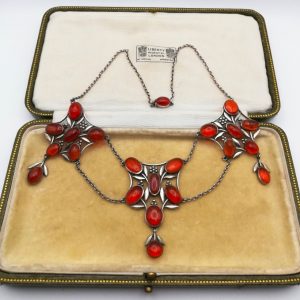 Museum piece c1900 English Arts & Crafts fire opals necklace with 22 stones-SWOON!