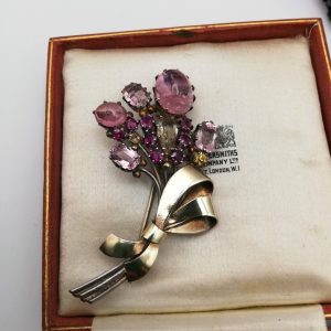 Dorrie Nossiter c1925 lovely Arts and Crafts pink and yellow gems bouquet brooch in gold and silver