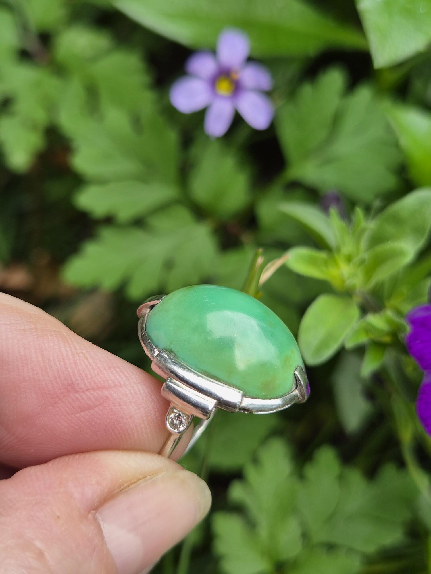 Antique Art Deco 1920s hand crafted platinum diamond and turquoise aeronautical design ring - Image 3
