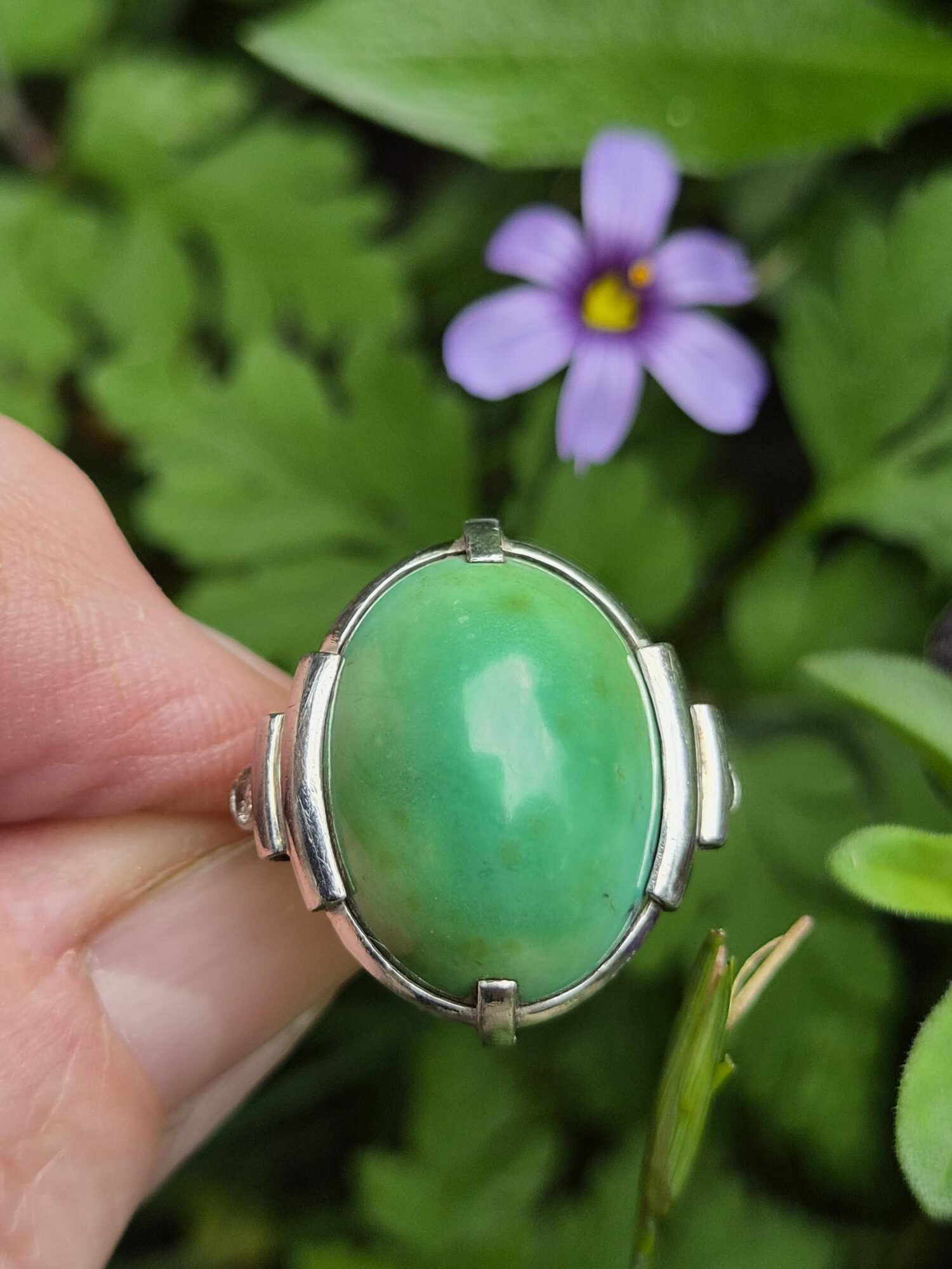 Antique Art Deco 1920s hand crafted platinum diamond and turquoise aeronautical design ring