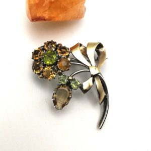 Dorrie Nossiter c1925 lovely Arts and Crafts citrines and peridots bouquet brooch in gold and silver
