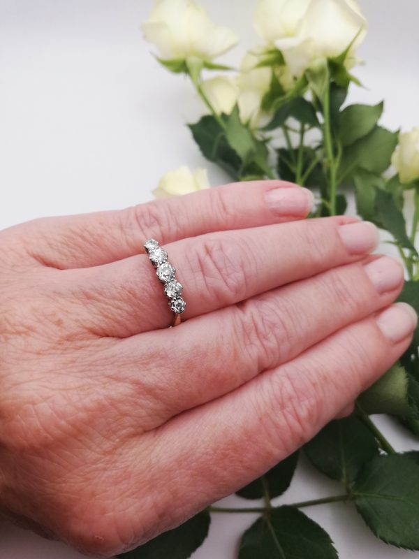 Edwardian c1910 English 18ct gold 5 diamonds ring for engagement or eternity