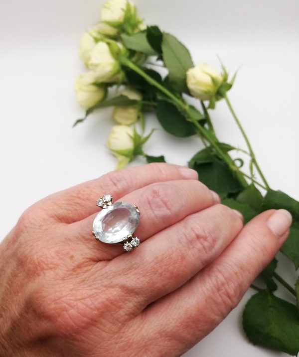 Antique English 8ct aquamarine, diamonds and gold ring-a beautiful bonbon of a ring!