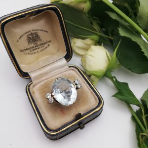 Antique English 8ct aquamarine, diamonds and gold ring-a beautiful bonbon of a ring!