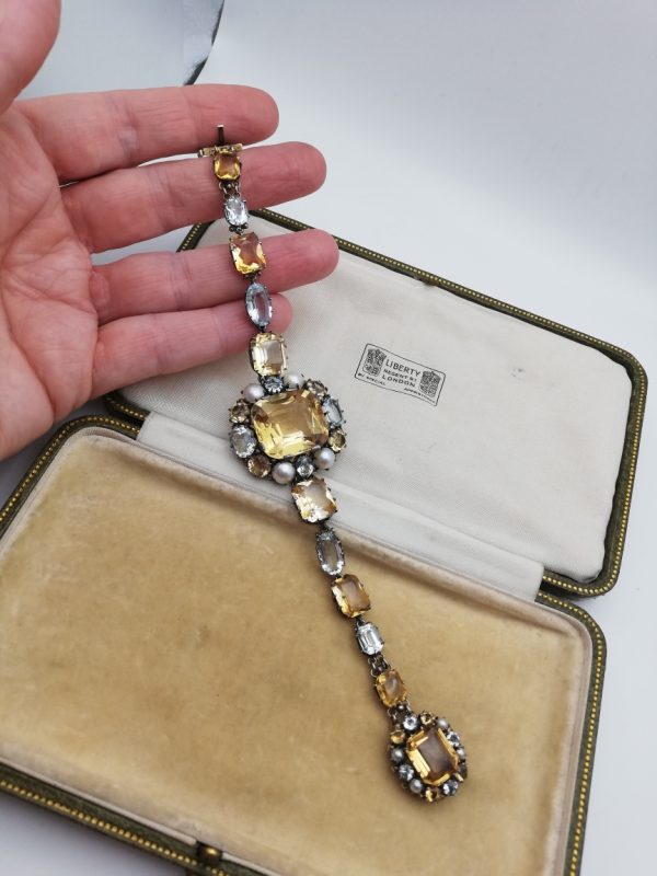 Fabulous Dorrie Nossiter bracelet c1930 in silver and gold with citrines, aquamarines and pearls