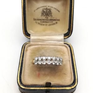 Art Deco c1930 18ct gold platinum double row diamonds ring