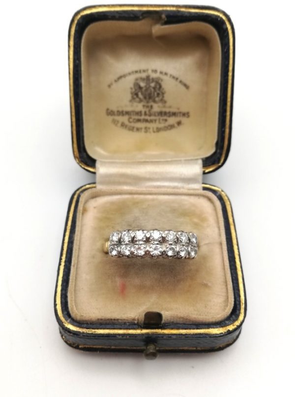 Art Deco c1930 18ct gold platinum double row diamonds ring