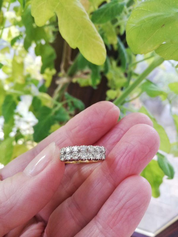 Art Deco c1930 18ct gold platinum double row diamonds ring