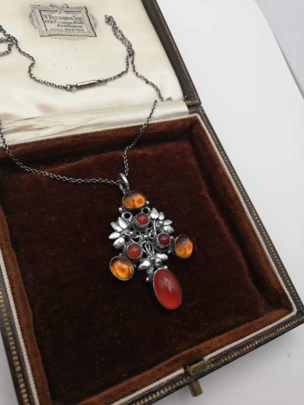 Antique English hand crafted Arts and Crafts necklace with citrines and carnelians