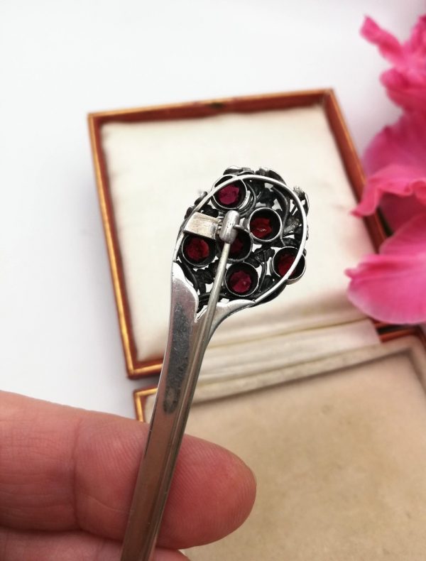 c1920 Early Bernard Instone book piece flower bouquet brooch with jammy red garnets