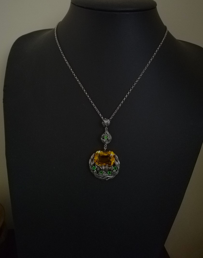 Reserved for J only****Glorious Bernard Instone c1930 Arts and Crafts pendant with citrine and demantoid garnets - Image 6