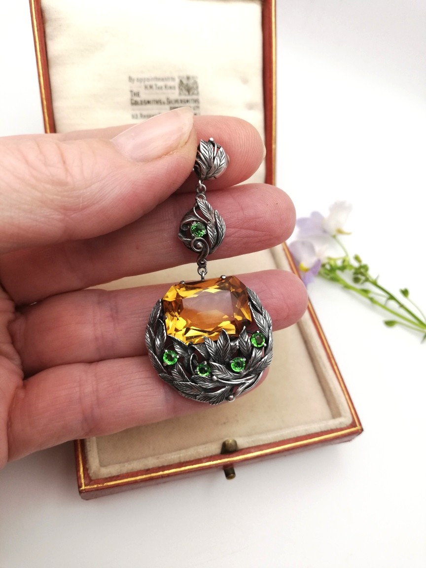 Reserved for J only****Glorious Bernard Instone c1930 Arts and Crafts pendant with citrine and demantoid garnets - Image 8