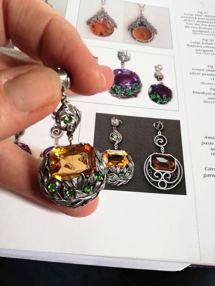 Reserved for J only****Glorious Bernard Instone c1930 Arts and Crafts pendant with citrine and demantoid garnets - Image 11