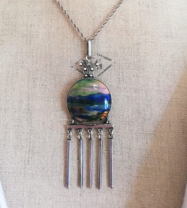 Scarce attr Fleetwood Charles Varley for Guild of Handicraft enamel and silver pendant necklace c1900