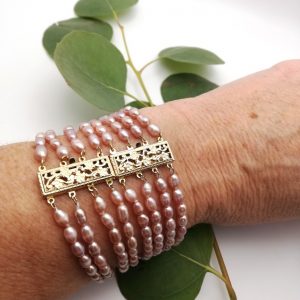 Matching pair of 1980s Joseph Williams runway bracelets with cultured pearls