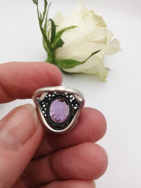 Rare early c1925 Bernard Instone silver and gold Arts and Crafts book piece ring with amethyst