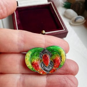 Jessie Marion King for Murrle Bennett rare c1900 silver and enamel Arts and Crafts brooch, sold at Liberty & Co