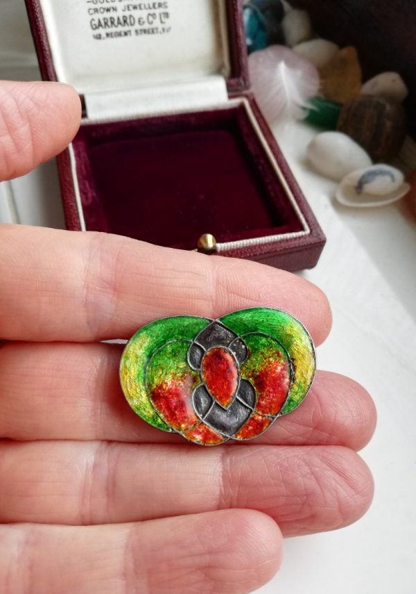 Jessie Marion King for Murrle Bennett rare c1900 silver and enamel Arts and Crafts brooch, sold at Liberty & Co