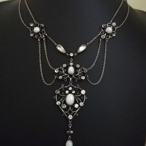 Museum piece Arthur and Georgie Gaskin Arts and Crafts festoon necklace with opals and rock crystal c1905