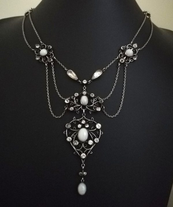 Museum piece Arthur and Georgie Gaskin Arts and Crafts festoon necklace with opals and rock crystal c1905