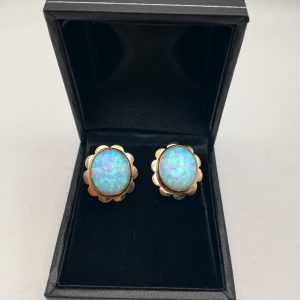 Vintage 9ct gold and large opal flower earrings converted to posts, most likely Boulder opals