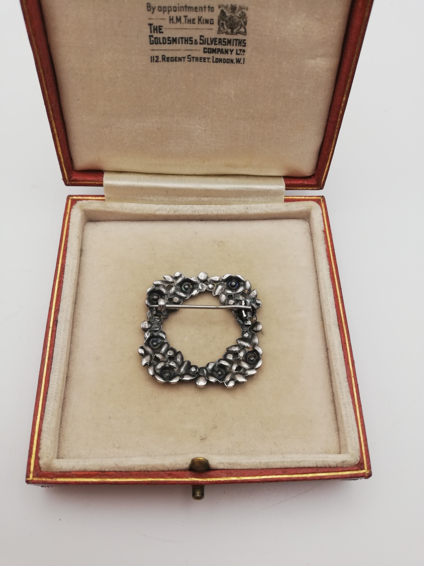 Bernard Instone attr Arts and Crafts leaves brooch c1930 with rare enamel pink and purple flowers Bernard Instone attr Arts and Crafts leaves brooch c1930 with rare enamel pink and purple flowers