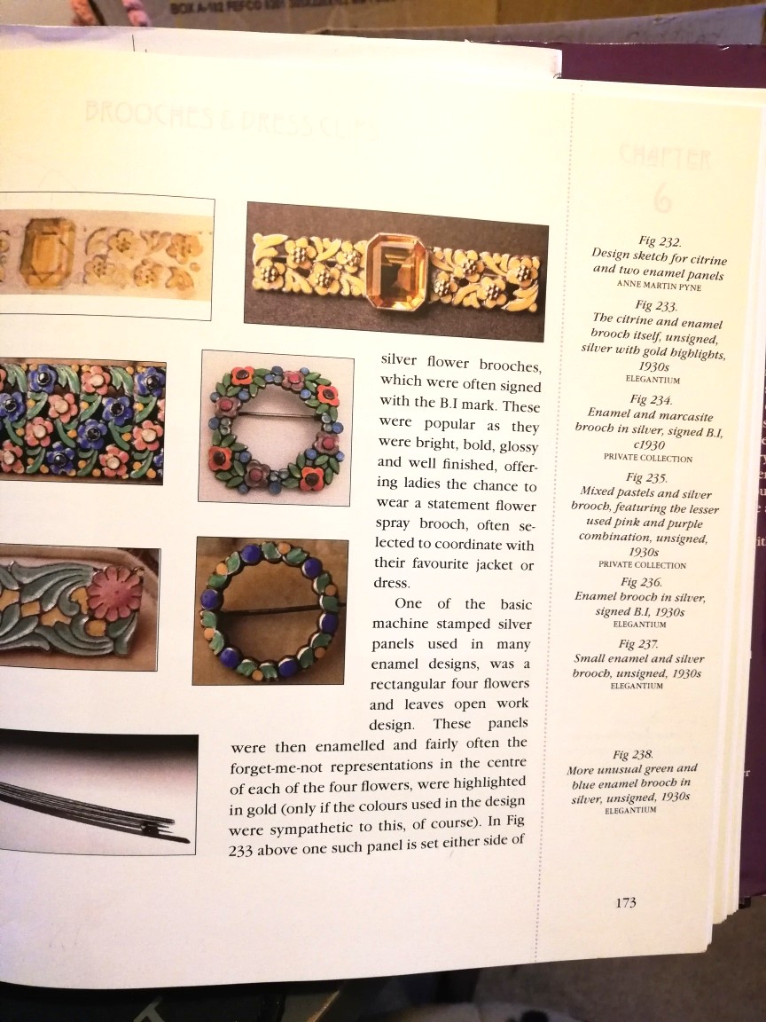 Bernard Instone attr Arts and Crafts leaves brooch c1930 with rare enamel pink and purple flowers Bernard Instone attr Arts and Crafts leaves brooch c1930 with rare enamel pink and purple flowers