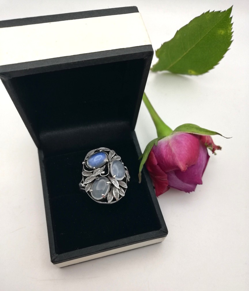 Reserved for A****Bernard Instone book piece rare Arts and Crafts ring with moonstones c1930