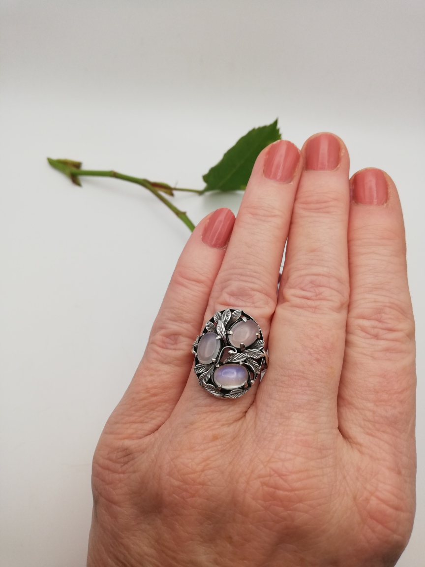 Reserved for A****Bernard Instone book piece rare Arts and Crafts ring with moonstones c1930 - Image 3
