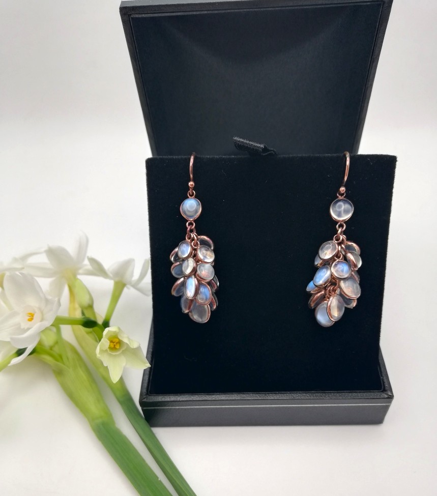 Beautiful antique rose gold and Ceylon moonstones grapes design drop earrings Beautiful antique rose gold and Ceylon moonstones grapes design drop earrings