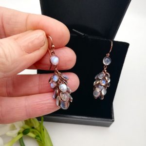 Beautiful antique rose gold and Ceylon moonstones grapes design drop earrings