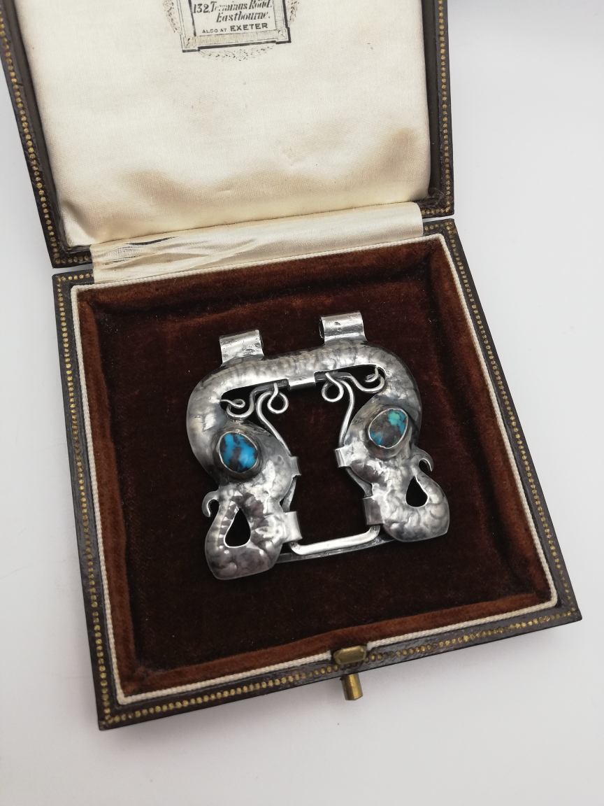 1906 Oliver Baker for Liberty & Co half waist clasp as pendant with turquoise - Image 3