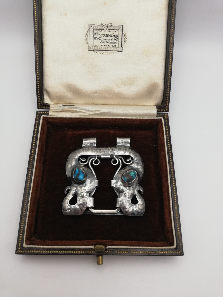 1906 Oliver Baker for Liberty & Co half waist clasp as pendant with turquoise