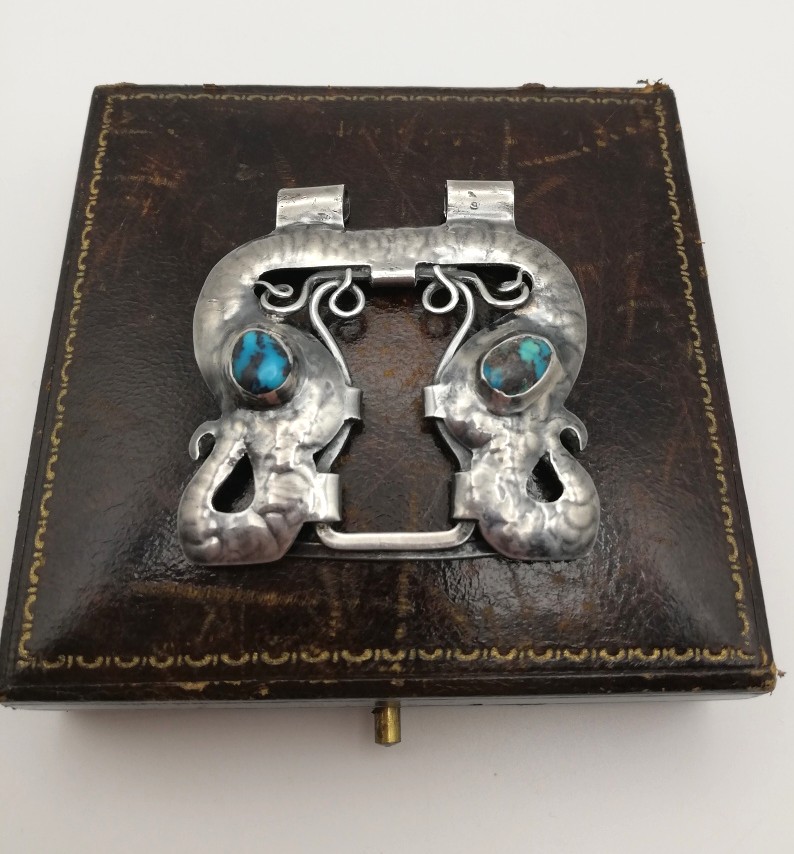 1906 Oliver Baker for Liberty & Co half waist clasp as pendant with turquoise
