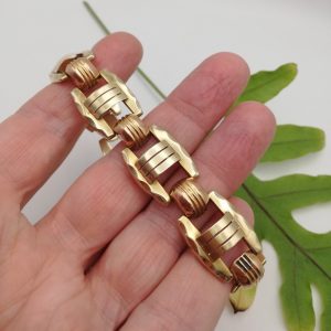 Fabulous 1940s 14ct gold tank track bracelet from Vienna in yellow gold and rose gold