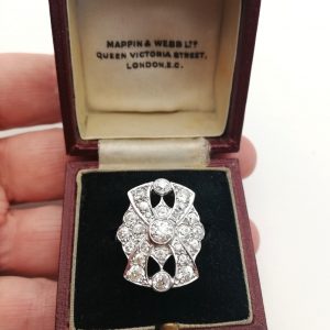 Elegant and fine Art Deco platinum and approx 2ct old cut diamonds plaque ring -a bespoke piece
