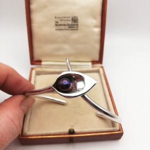 Artisan hand-crafted vintage calla lily bangle in solid silver hallmarked 2007