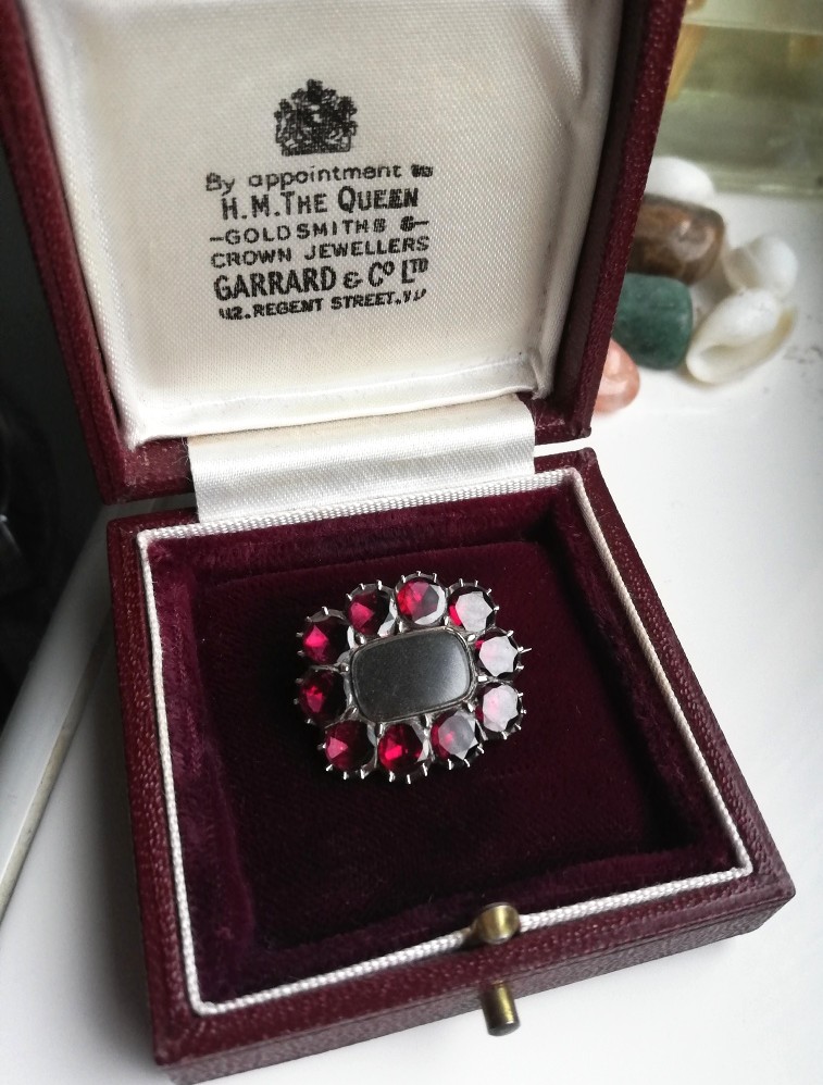 Georgian 1800s gold and flat-cut garnets hair locket mourning brooch Georgian 1800s gold and flat-cut garnets hair locket mourning brooch