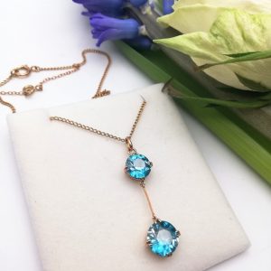 Antique Edwardian lavalier drop pendant necklace in 9ct gold and with large zircons- fabulous!