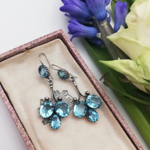 Impressive antique topaz paste and silver chandelier style earrings